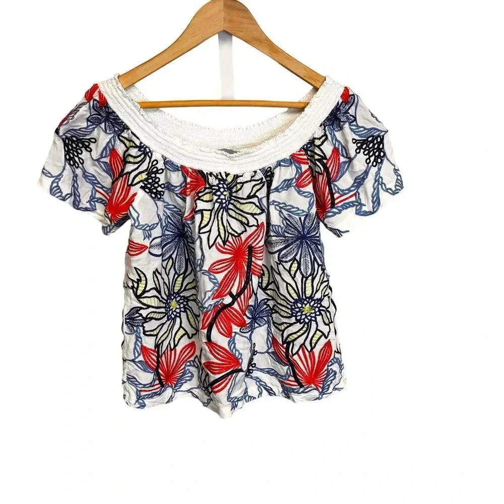 Skies Are Blue Anthropologie‎ Floral Embroidered Blouse Off Shoulder Women’s S